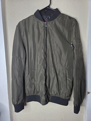 Zara Man Bomber Jacket Olive Green Small Lined Full Zip Pockets Satined - Image 1 of 4