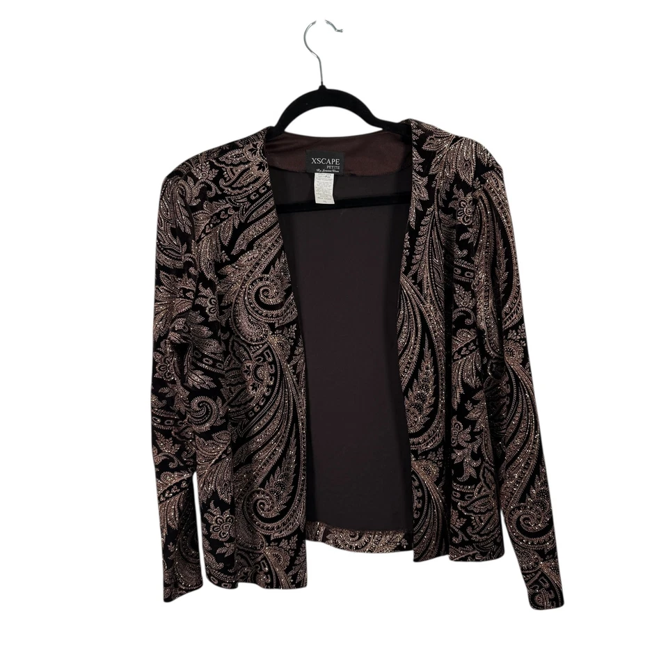Chaqueta Xscape Marrón Dorado Lentejuelas Paisley Terciopelo Fiesta Cóctel Y2K Mujer XL Foto 1 de 4