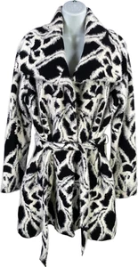 White House Black Market Damen schwarz/weiß flauschige schwere Jacke - L - Bild 1 von 4