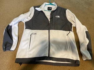 The North Face Womens L Full Zip Fleece Jacket White Gray Polyester Pockets - Picture 1 of 11