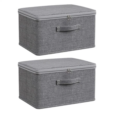2 Pack Foldable Fabric Storage Boxes With Lid Collapsible Home Clothes Organizer - Image 1 of 4
