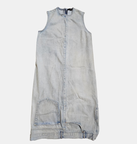 Abito midi Balenciaga capovolto denim 42 US 10 Avant Garde lusso nuovo con etichette