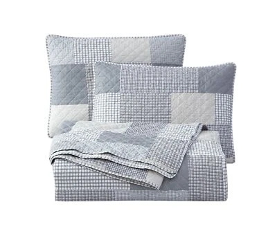 Pre-Washed Checkered Stripe Quilt Set , Plaid Patchwork Bedspread Coverlet Set - Image 1 of 4