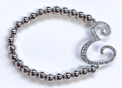 Pulsera HSN Joan Boyce Tono Plata Cristal Inicial "E" Elástica Cuentas Foto 1 de 3