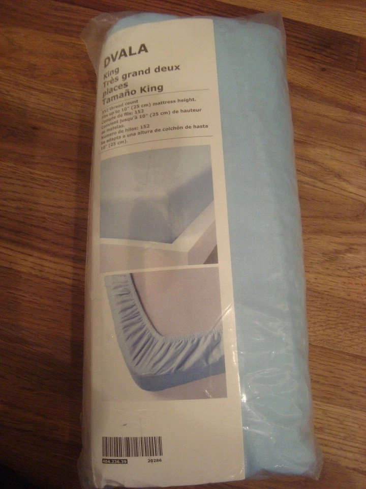 IKEA DVALA King Fitted Bed Sheet 100 Cotton Light Blue -