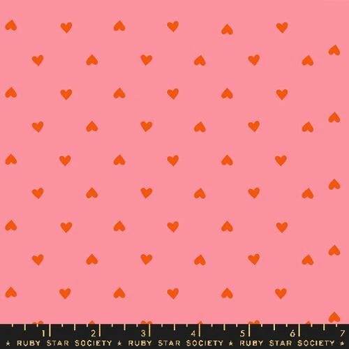 1/4 Yard 9x42 Ruby Star Society "Juicy" Hearts Ditzy Dots Sorbet Pink - Image 1 of 1
