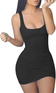 Women'S Casual Summer Sleeveless Black Mini Sexy Bodycon Tank Club Dress - Picture 1 of 7