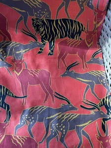 Hamil Textiles - Cotton Fabric Tigers & Antelopes Deer 2 Yards Cut - Picture 1 of 5