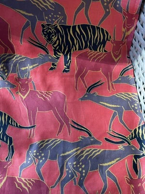 Hamil Textiles - Cotton Fabric Tigers & Antelopes Deer 2 Yards Cut - Image 1 of 4