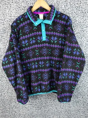 VINTAGE LL Bean Jacket Youth X-Large Black Blue Aztec Snowflake Fleece - Image 1 of 4