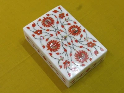 Marble Jewelry Box PietraDura Multi Color Semi Precious Stone Handicraft Gifts - Image 1 of 3