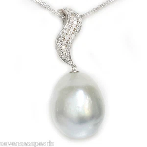 South Sea Pearl  Diamond  Pendant  /  Necklace 16 MM AAA 18k White Gold  - Picture 1 of 6