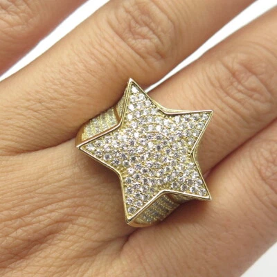 925 Sterling Silver Gold Plated White C Z Star Statement Ring Size 9.25 - Image 1 of 4
