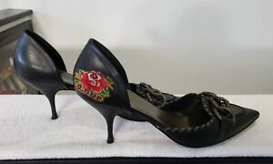 Isabella Fiore Black LeatherLinks Embroidered Whipstitching shoes
