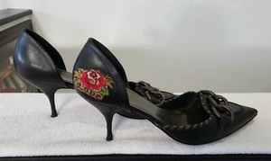 Isabella Fiore Black LeatherLinks Embroidered Whipstitching shoes - Picture 1 of 10