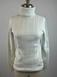 Talbots Long Sleeve Cream Cotton Cable Knit Turtleneck Sweater * SMALL - Picture 1 of 4