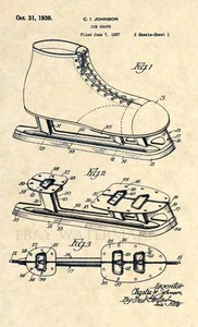 Offizieller Eislauf Patent Kunstdruck - Vintage Eishockey Schlittschuhe - 1939 antik 332 - Bild 1 von 2