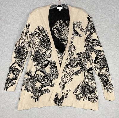 Cárdigan envolvente J. Jill frente abierto para mujer XS Boho floral top tostado negro elástico Foto 1 de 4