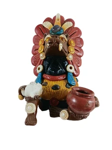 Obsidian Maya Azteken Figur mit Kopfschmuck. Teil des Fangzahns fehlt. - Bild 1 von 5