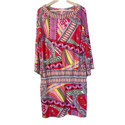 Muse Boston Proper Pink Orange Geometric Shift Drop Waist Retro Dress 12 Light - Image 1 of 4