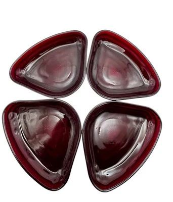 4 Anchor Hocking Royal Ruby Red Glass Manhattan Relish Triangle Inserts Only - Image 1 of 3