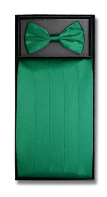 Mens Cumberbund BowTie Solid EMERALD GREEN Color Cummerbund Bow Tie Hanky Set - Image 1 of 2