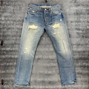 Levis 501 Men's 32x32 Button Fly Straight Leg Denim Jeans Blue Distressed - Picture 1 of 14