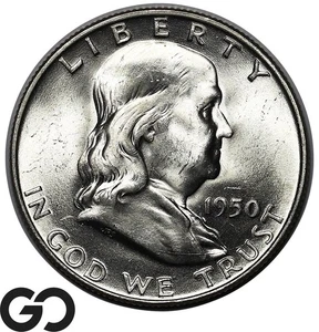 1950-D Franklin Half Dollar, Full Bell Lines,Nice, Choice Brilliant Unc++ FBL - Picture 1 of 3