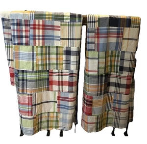 Pottery Barn Kids Madras Drapes Blackout Red Blue Plaid Curtains Pair 44x84 - Picture 1 of 3