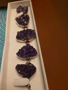 Purple Amethyst Chunks 925 Sterling Silver Statement 8 In Plus Bracelet - Picture 1 of 7