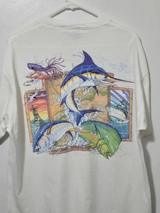 Vintage 1990s Chesapeake Bay Ocean Fishing Single Stitch Double-sided T-Shirt XL - Picture 1 of 10