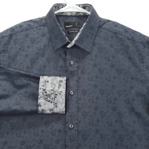 Quieti Shirt Mens Medium Blue Floral Jacquard Long Sleeve Button Up Flip Cuffs - Picture 1 of 13