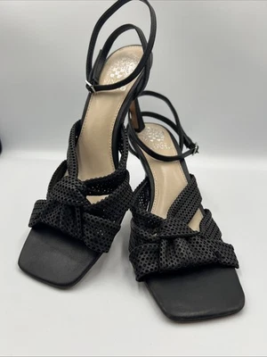 Vince Camuto Earlena SZ US 9 Mesh Cut Leather Square Toe Black Heels - Image 1 of 4