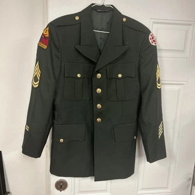 Chaqueta militar vintage American Craftsman Patriot para hombre botón verde con parches Foto 1 de 4