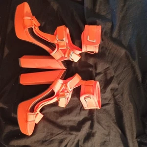Brand New Unboxed Liliana High Platform Neon Orange Rave Sandals Size 5.5 - Picture 1 of 4