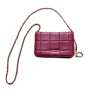 Bebe Mini Crossbody Bag Y2K Chain Strap Burgundy Faux Leather Baddie Glam Purse - Picture 1 of 4
