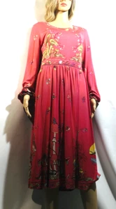 VINTAGE 1970s Mushroom Multicolor Dress Flowing Maurice USA B Altman NYC Size M - Picture 1 of 23