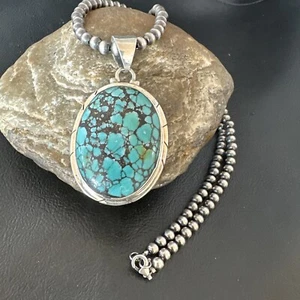 Men Women Navajo Sterling Silver Blue Spiderweb Turquoise Necklace Pendant 16213 - Picture 1 of 12
