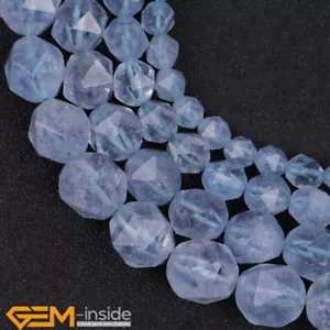 Faceted Blue Crystal Quartz Aquamarine Polygonal Jewellery Making Beads 15" Dyed - Foto 1 di 28