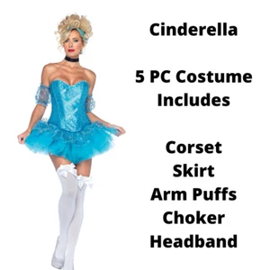 LEG AVENUE CINDERELLA GLASS SLIPPER PRINCESS BLUE DRESS HALLOWEEN COSTUME 5 PC - Picture 1 of 4