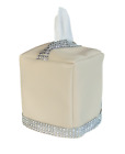 Cream Faux Leather & Rhinestone Crystal Fabric Tissue Box Cover Christmas gift