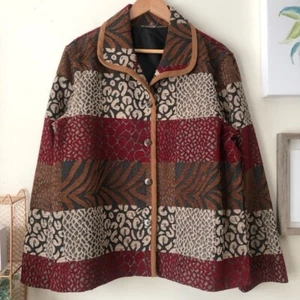White Stag VTG 90s Mixed Animal Print Multicolored Earth Tone Tapestry Jacket - Picture 1 of 9