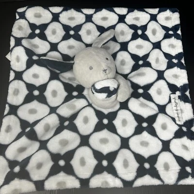 Mantas y Beyond Azul Blanco Gris Conejito Conejo Bebé Lovey Manta de Seguridad Foto 1 de 4