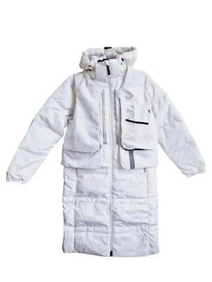 adidas Terrex Mens Long White Down Parka Hooded Coat - XS - Image 1 of 4