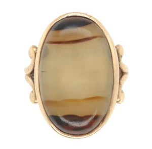 Antique 10k Yellow Gold Banded Genuine Natural Agate Ring Size 5 (#J7271) - Picture 1 of 12