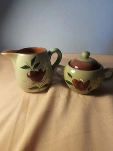 Vintage Stangl Pottery 1950s Magnolia Pattern Lidded Sugar Bowl and Creamer Set - Picture 1 of 7