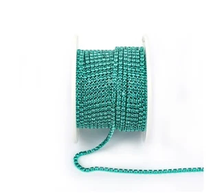 Diamante Rhinestone Crystal Chain A++ Quality green Base teal stone 1m - Picture 1 of 1