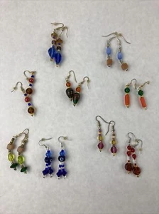 Lot of 9 Glass Bead Handmade Earrings 1-2" - Picture 1 of 7