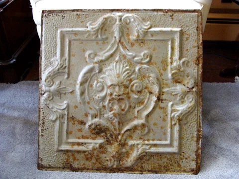 ONE RARE ANTIQUE TIN CEILING TILE OLD MAN NORTH WIND FACE 24” X 24" SALVAGE Cover