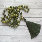 8mm Grass green Gemstone 108 Beads Tassel Mala Necklace Prayer Meditation